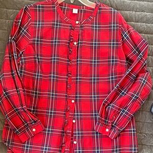 Old Navy Red Plaid Ruffle Blouse